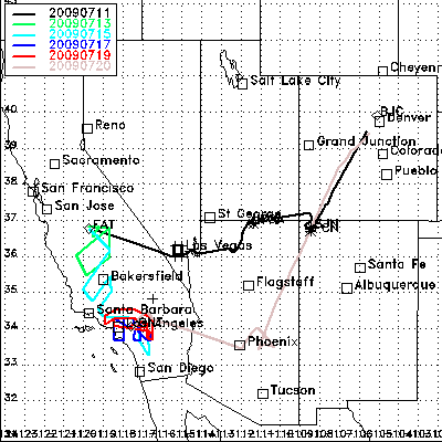 Summary of flight tracks for Pre-CalNex