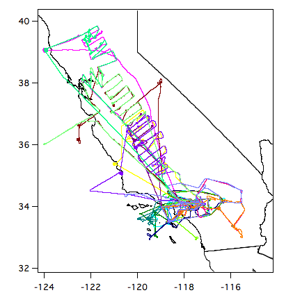 CA flight tracks map