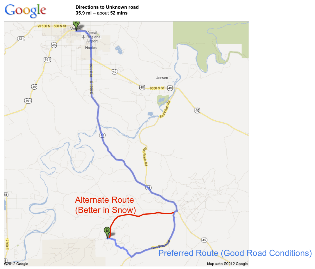 Vernal to Horsepool map