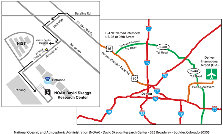 map of driving route from DIA to Boulder and NOAA
