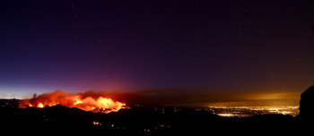 evening smoke and flames