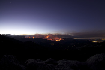 evening smoke and flames