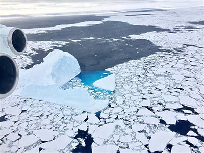 shades of blue ocean water and sea ice