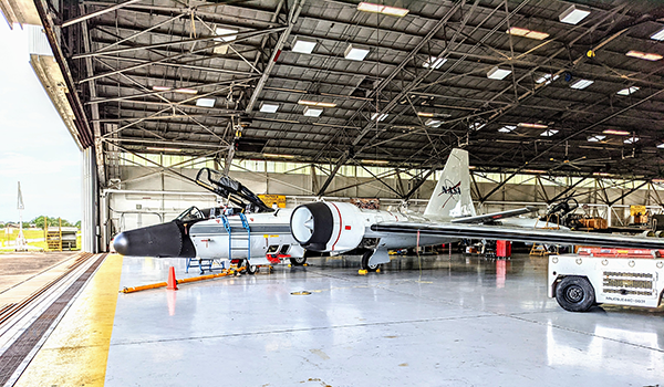 NASA WB-57 in the hangar at Ellington Field