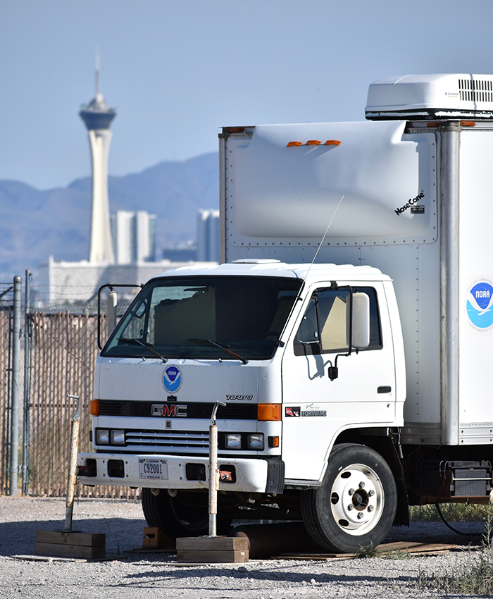 Stratosphere Hotel behind TOPAZ truck